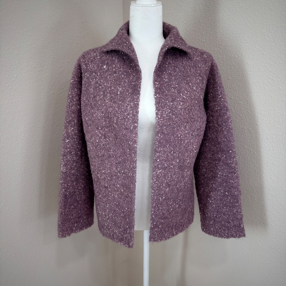 Eileen Fisher Cardigan Sweater S Purple Alpaca Wool Silk Minimalist Quiet Luxury